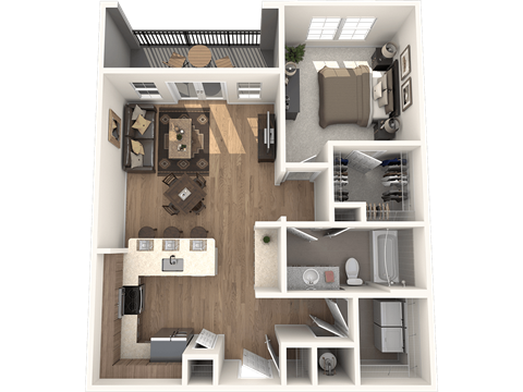 Floor plan for 1 bed, 1 bath, 822 sqft